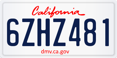 CA license plate 6ZHZ481