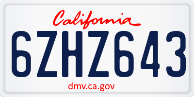 CA license plate 6ZHZ643