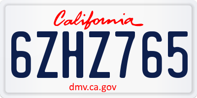 CA license plate 6ZHZ765