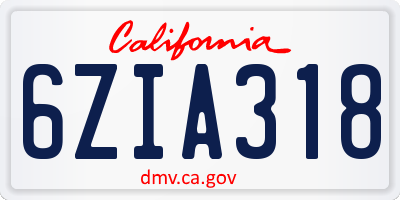CA license plate 6ZIA318