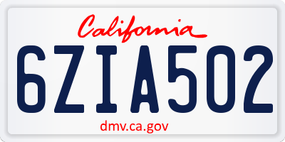 CA license plate 6ZIA502