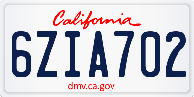 CA license plate 6ZIA702