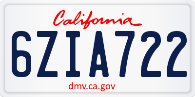 CA license plate 6ZIA722