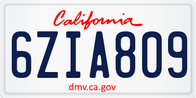 CA license plate 6ZIA809