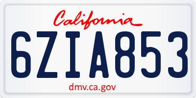 CA license plate 6ZIA853
