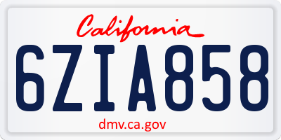 CA license plate 6ZIA858