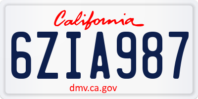 CA license plate 6ZIA987