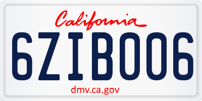 CA license plate 6ZIB006