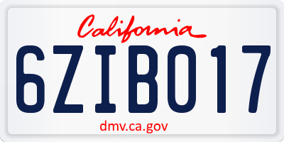 CA license plate 6ZIB017