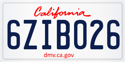 CA license plate 6ZIB026