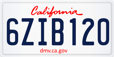 CA license plate 6ZIB120