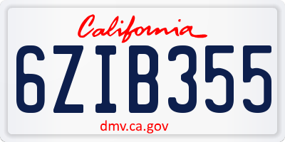 CA license plate 6ZIB355
