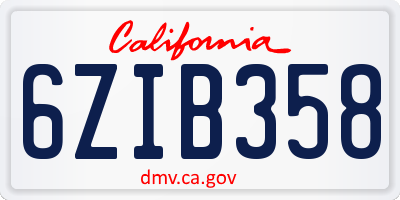 CA license plate 6ZIB358