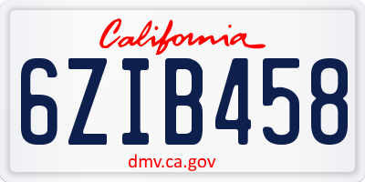 CA license plate 6ZIB458
