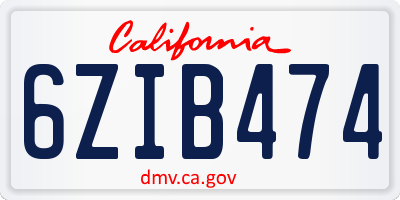 CA license plate 6ZIB474
