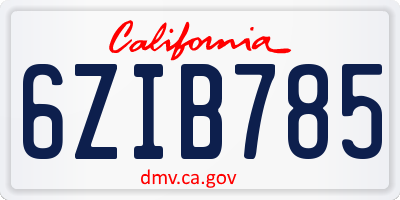 CA license plate 6ZIB785