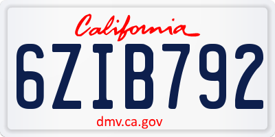 CA license plate 6ZIB792