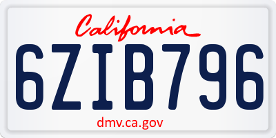 CA license plate 6ZIB796