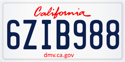 CA license plate 6ZIB988
