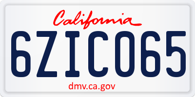 CA license plate 6ZIC065