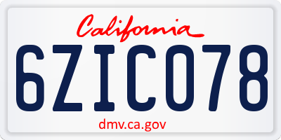 CA license plate 6ZIC078