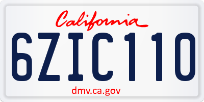 CA license plate 6ZIC110