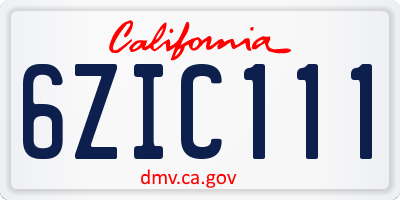 CA license plate 6ZIC111