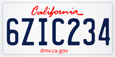 CA license plate 6ZIC234