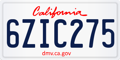CA license plate 6ZIC275