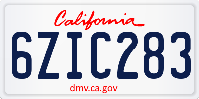 CA license plate 6ZIC283
