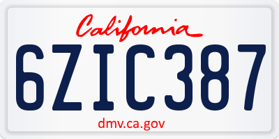 CA license plate 6ZIC387