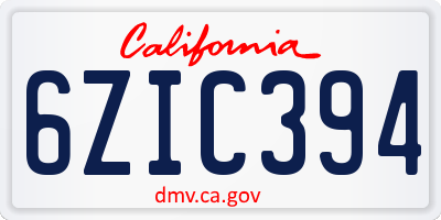 CA license plate 6ZIC394