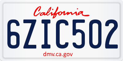 CA license plate 6ZIC502