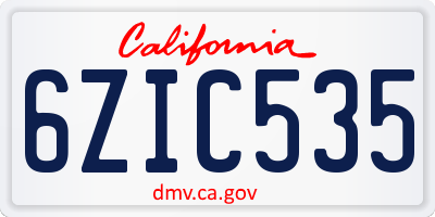 CA license plate 6ZIC535