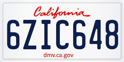 CA license plate 6ZIC648