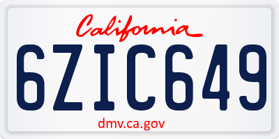 CA license plate 6ZIC649