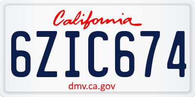 CA license plate 6ZIC674