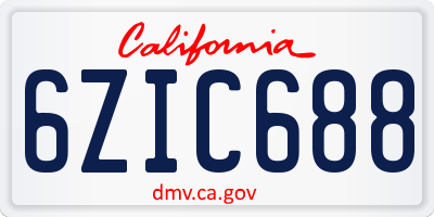 CA license plate 6ZIC688