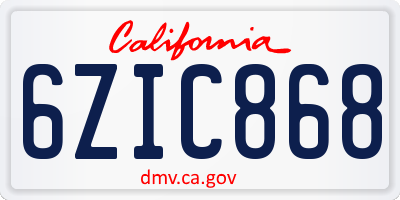 CA license plate 6ZIC868