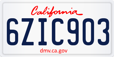 CA license plate 6ZIC903