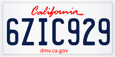 CA license plate 6ZIC929