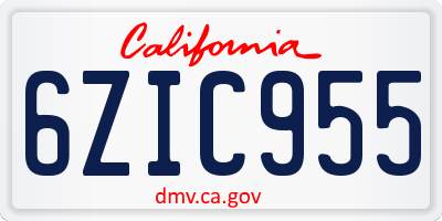 CA license plate 6ZIC955