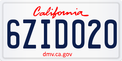 CA license plate 6ZID020