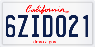 CA license plate 6ZID021