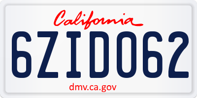 CA license plate 6ZID062