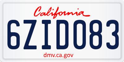 CA license plate 6ZID083