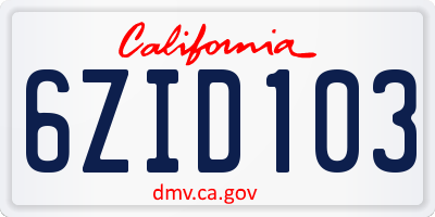 CA license plate 6ZID103