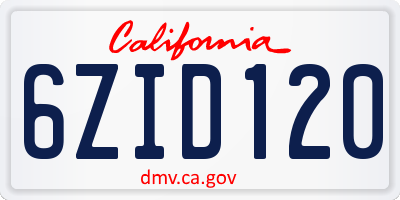 CA license plate 6ZID120