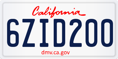 CA license plate 6ZID200