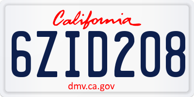 CA license plate 6ZID208